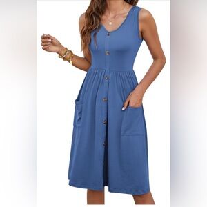 MOLERANI Women Blue Summer Dress- Sleeveless Midi Dress with Pockets
